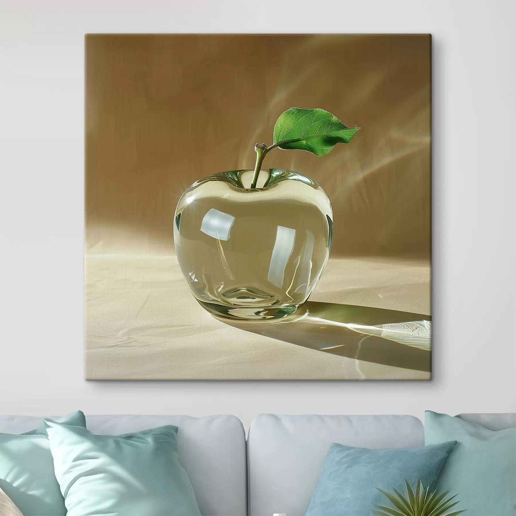 Pilt Läbipaistev klaasist õun heledal taustal s40913