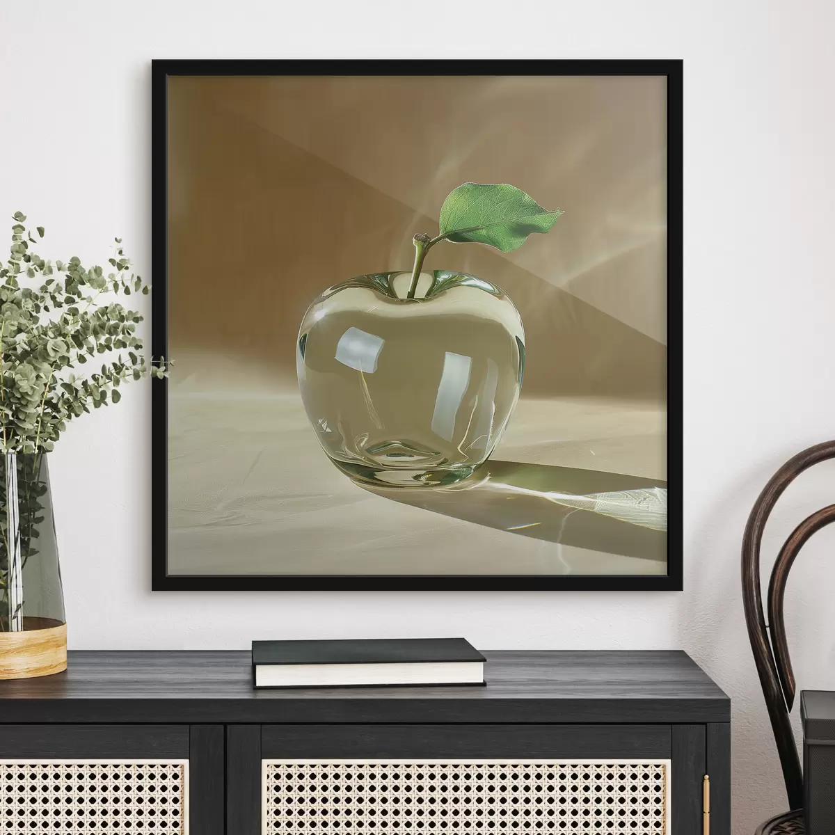 Plakat Läbipaistev klaasist õun heledal taustal f40913