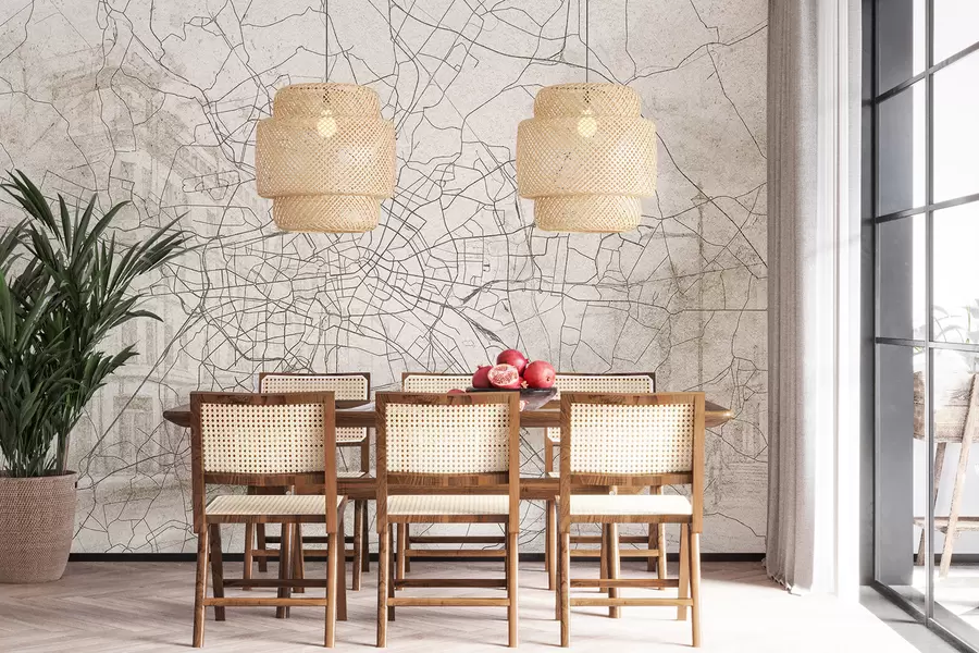 Fototapeedid Berliini linnaplaan, joonistus, arhitektuur, Saksamaa, beež värvid w01696