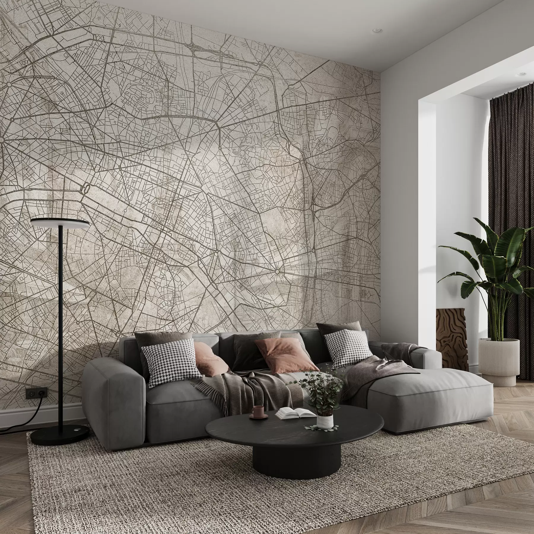 Fototapeedid Pariisi linnaplaan, joonistus, arhitektuur, Prantsusmaa, beež värvid w01697