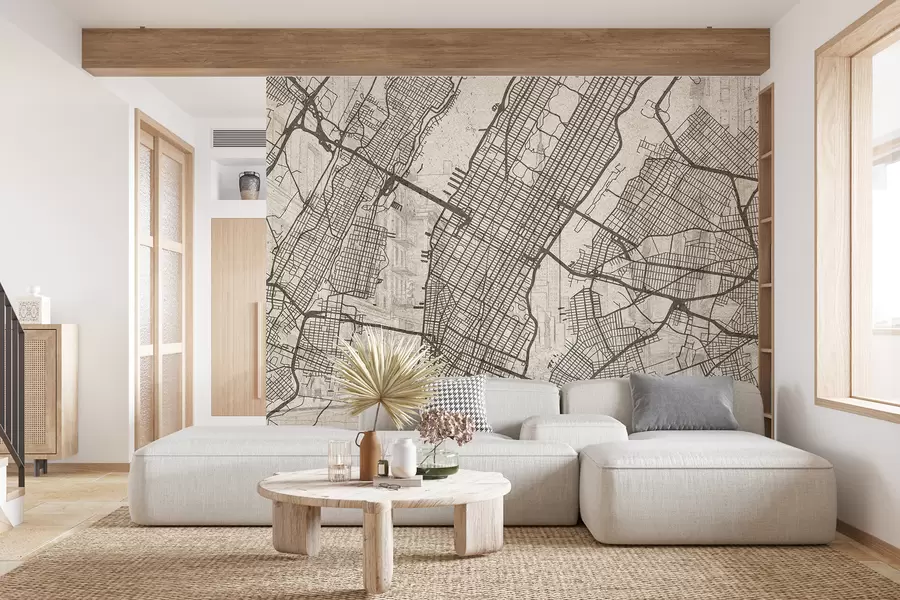 Fototapeedid New Yorgi linna kaart, joonistus, arhitektuur, beež värvid w01699