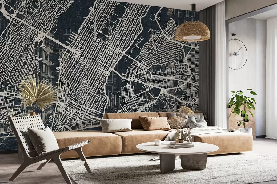 Fototapeedid New Yorgi linna kaart, joonistus, arhitektuur, tumedad värvid w01699v1