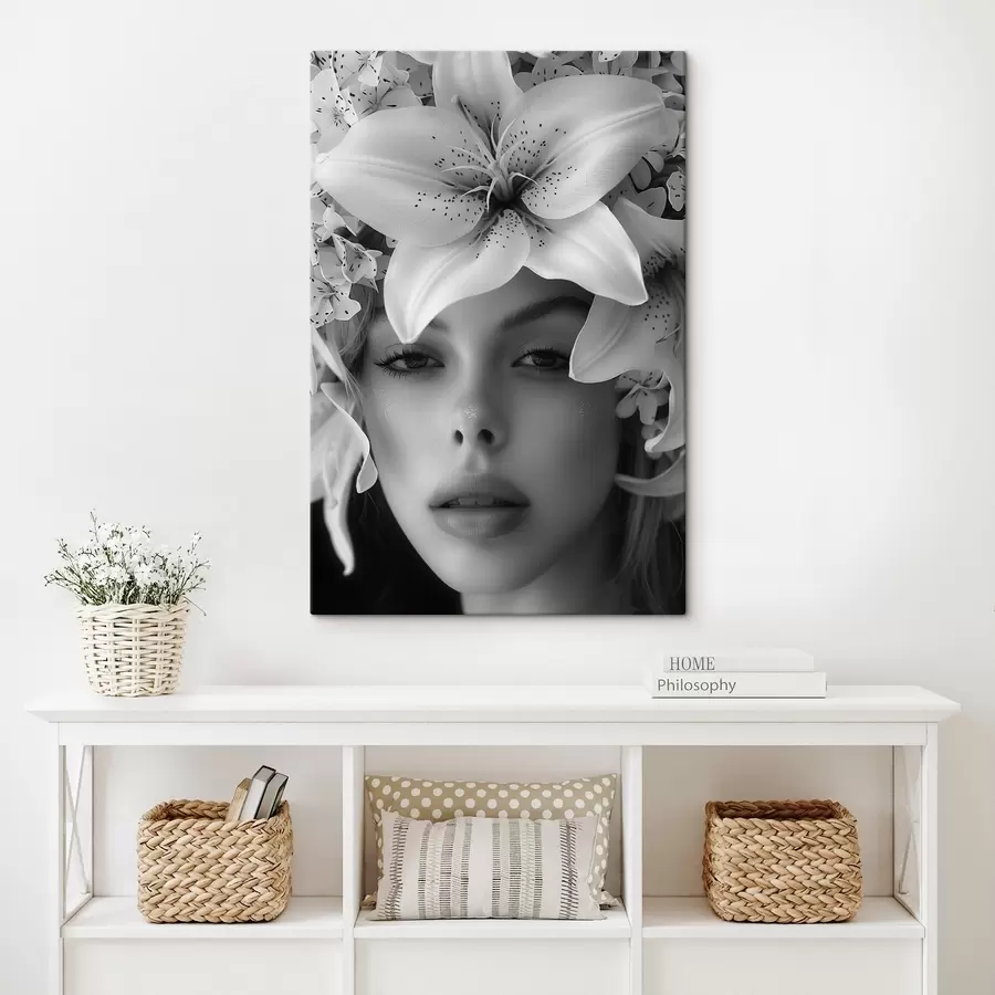 Pilt Valged suured liiliad ja tüdruku nägu s40937