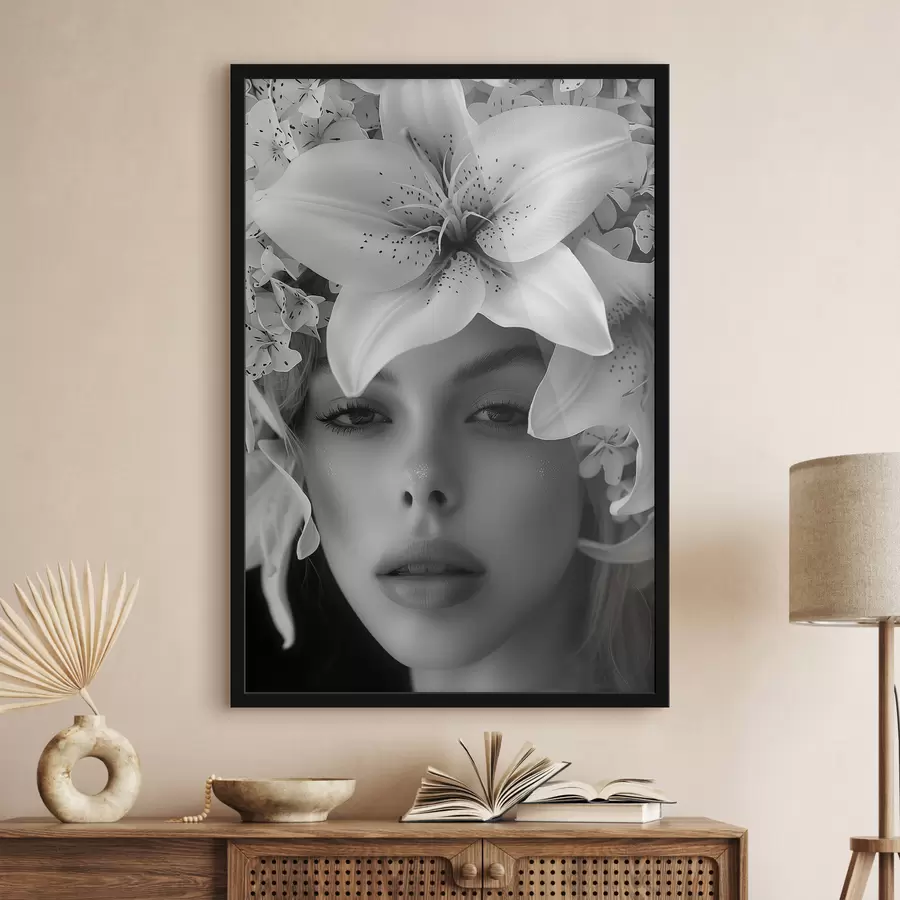 Fototapeedid Valged suured liiliad ja tüdruku nägu f40937