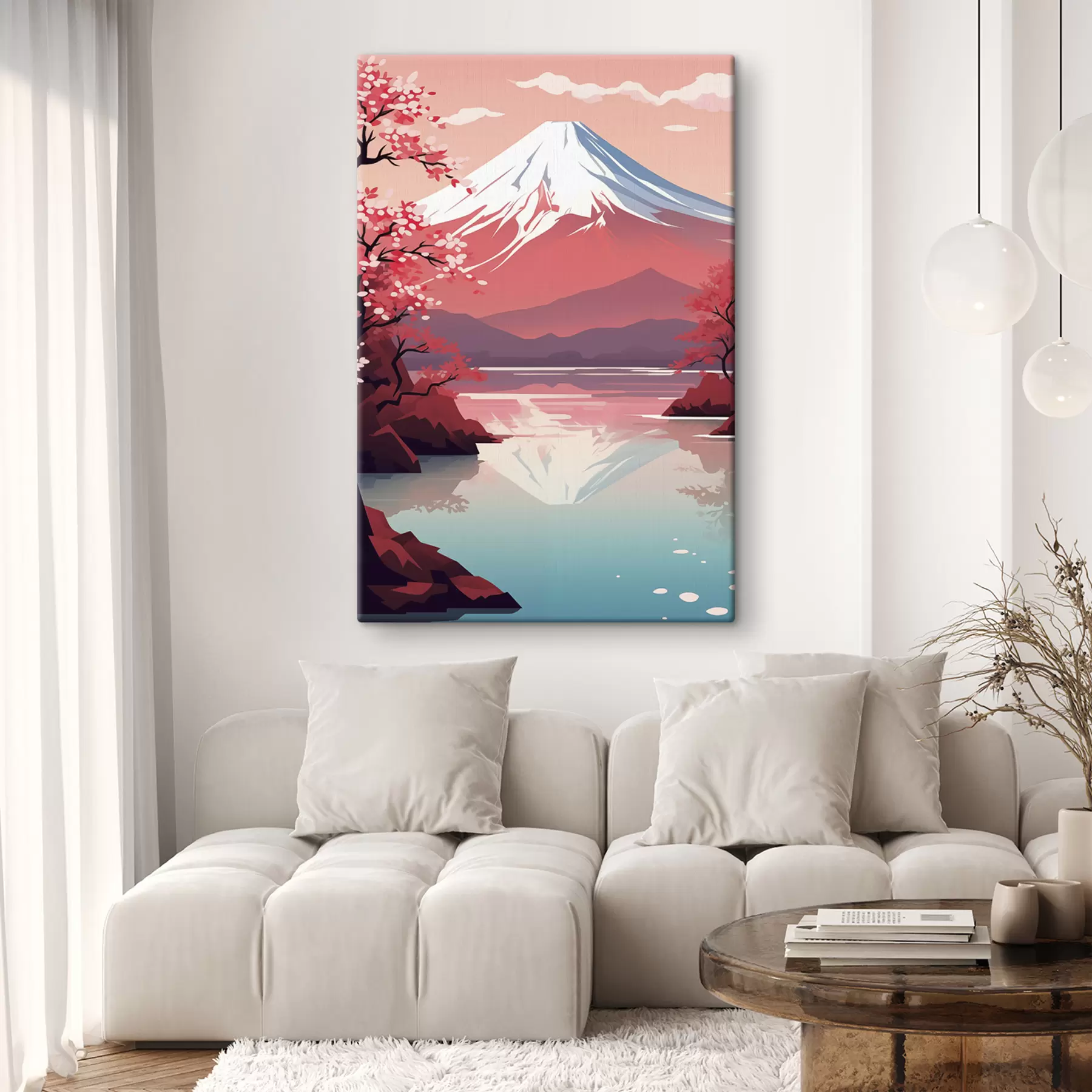 Fototapeedid Fuji mägi, järv, kirsipuud, Jaapan s40955