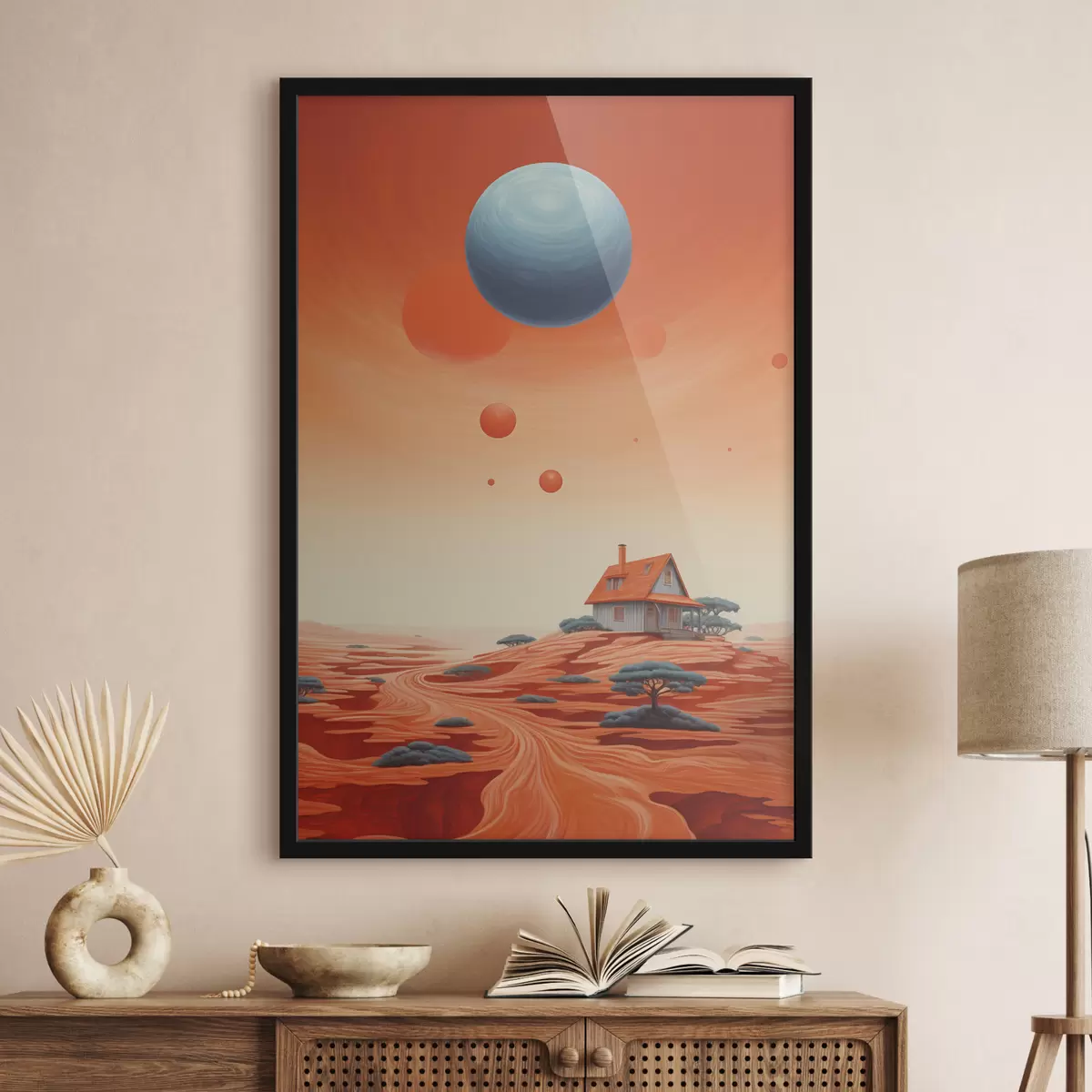 Plakat Kõrb koos majaga, futuristlik kunst, kosmiline, planeet f40944