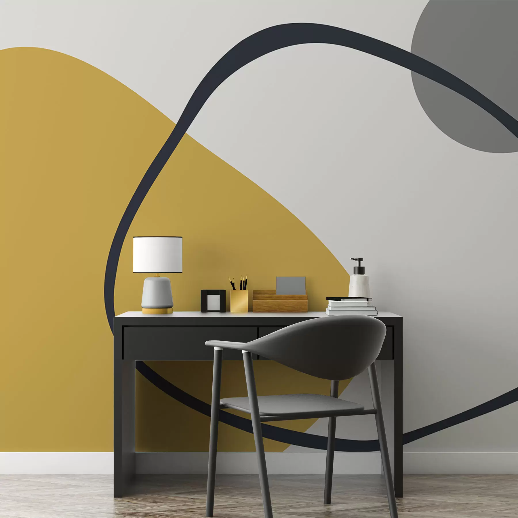 Fototapeedid Geomeetrilised kollased ja hallid kujundid heledal taustal w01687