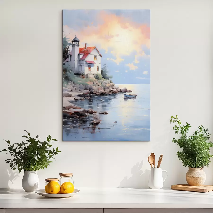 Pilt Maja rannas mere ääres päikeseloojangul s41010