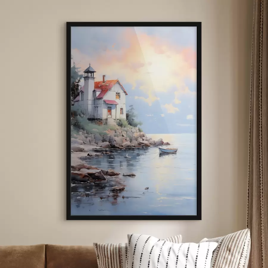 Fototapeedid Maja rannas mere ääres päikeseloojangul f41010