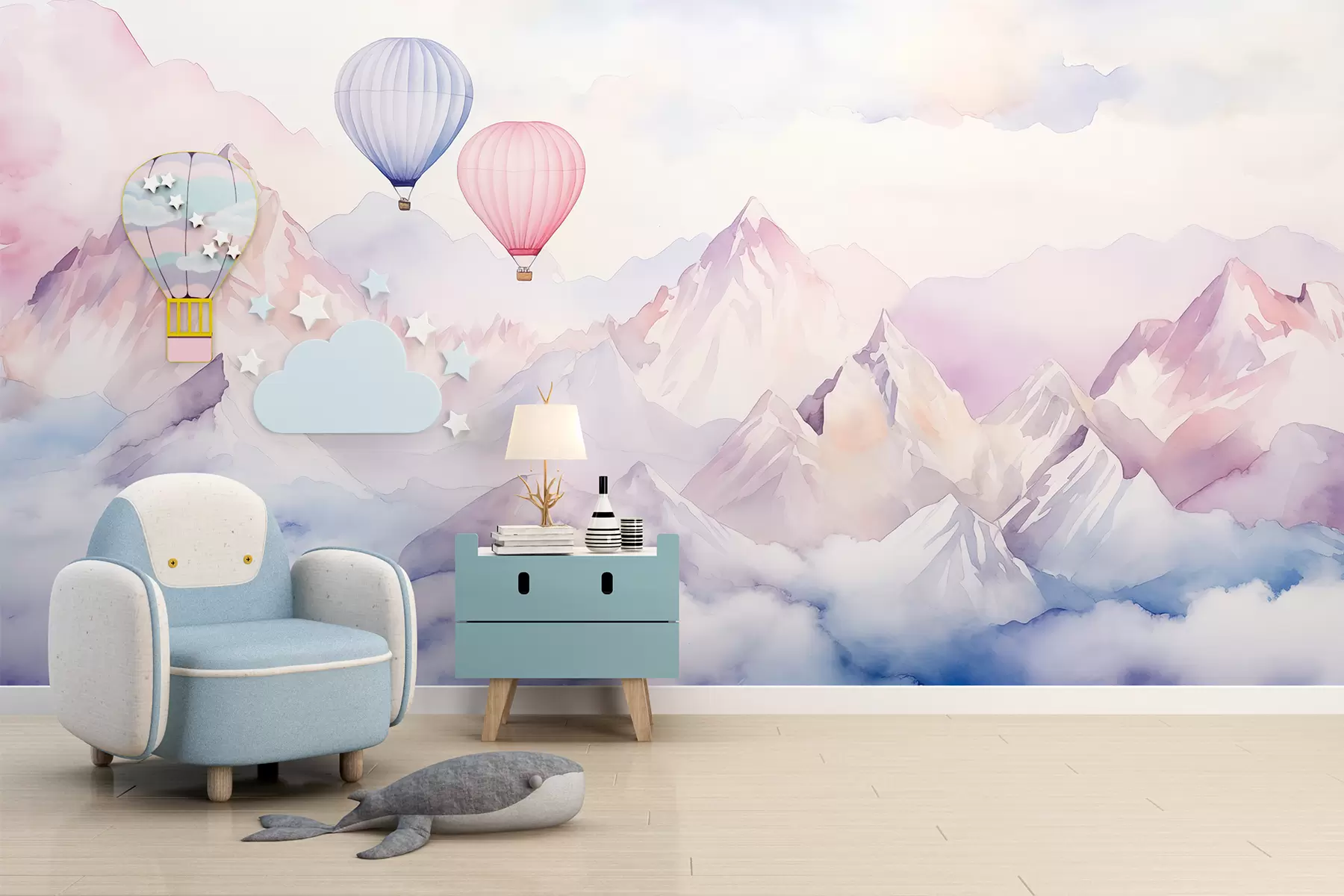 Fototapeedid Akvarell mäed koos õhupallidega, eeterlikud  w01786