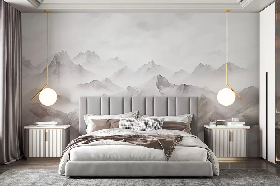 Fototapeedid Mäed koos pilvedega, akvarell, pehmed hallid värvid w01790v1