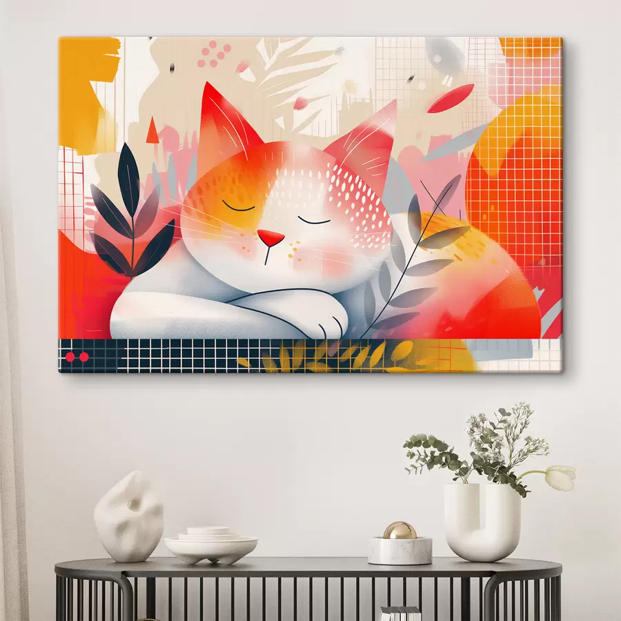 Pilt Armas kass, kes magab põrandal värviliste lillede keskel s40981