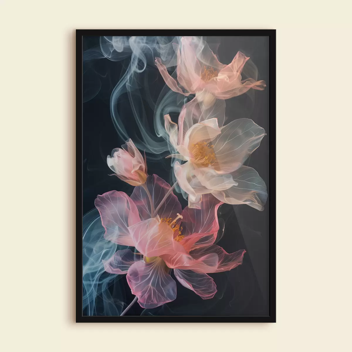 Plakat Õrnad, õhulised lilled ümbritsetud suitsuga f40967