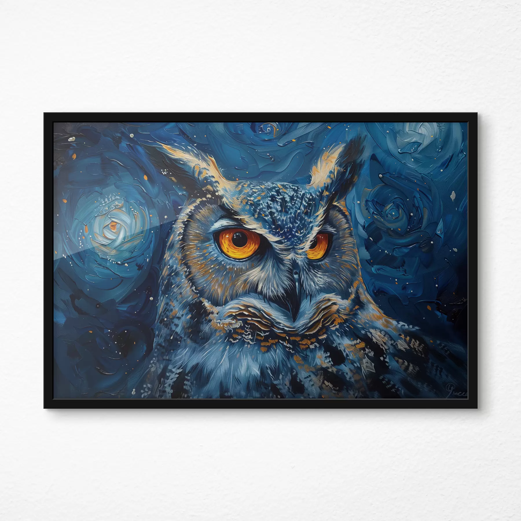 Fototapeedid Öine öine öökulli pilk koos Van Goghi stiilis taevaga f40982