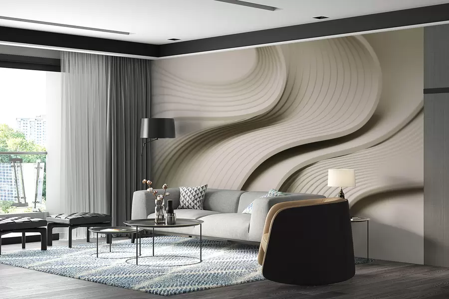 Fototapeedid Elegantsed volüümikad lained 3D stiilis beeži toonides w01147v2