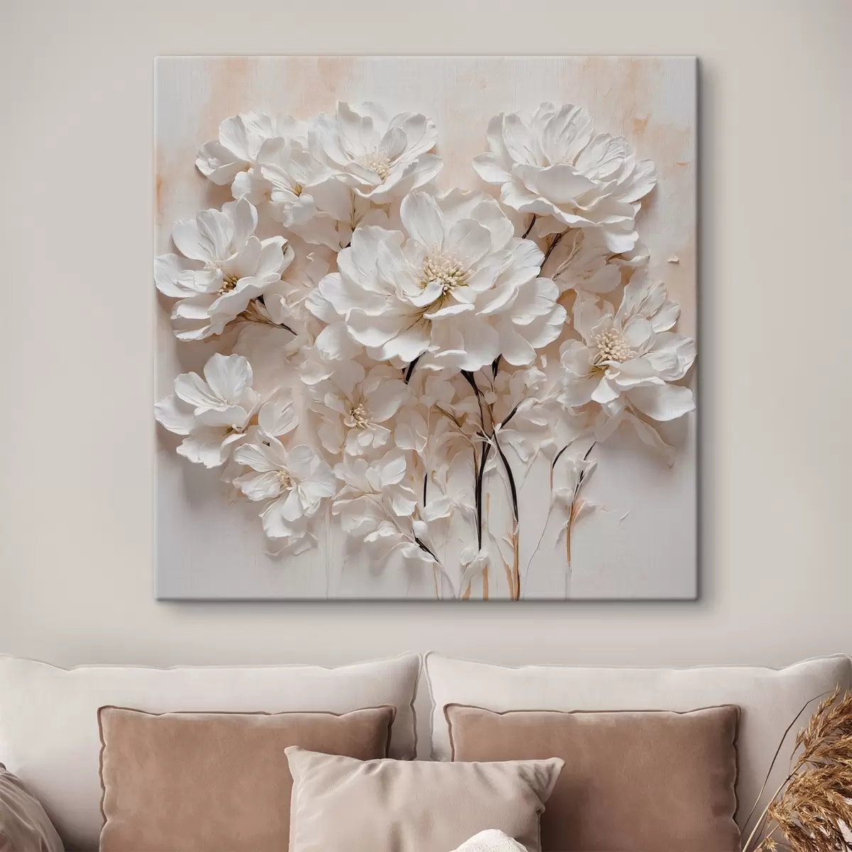 Pilt Valged lilled valge-oranžil taustal s41042