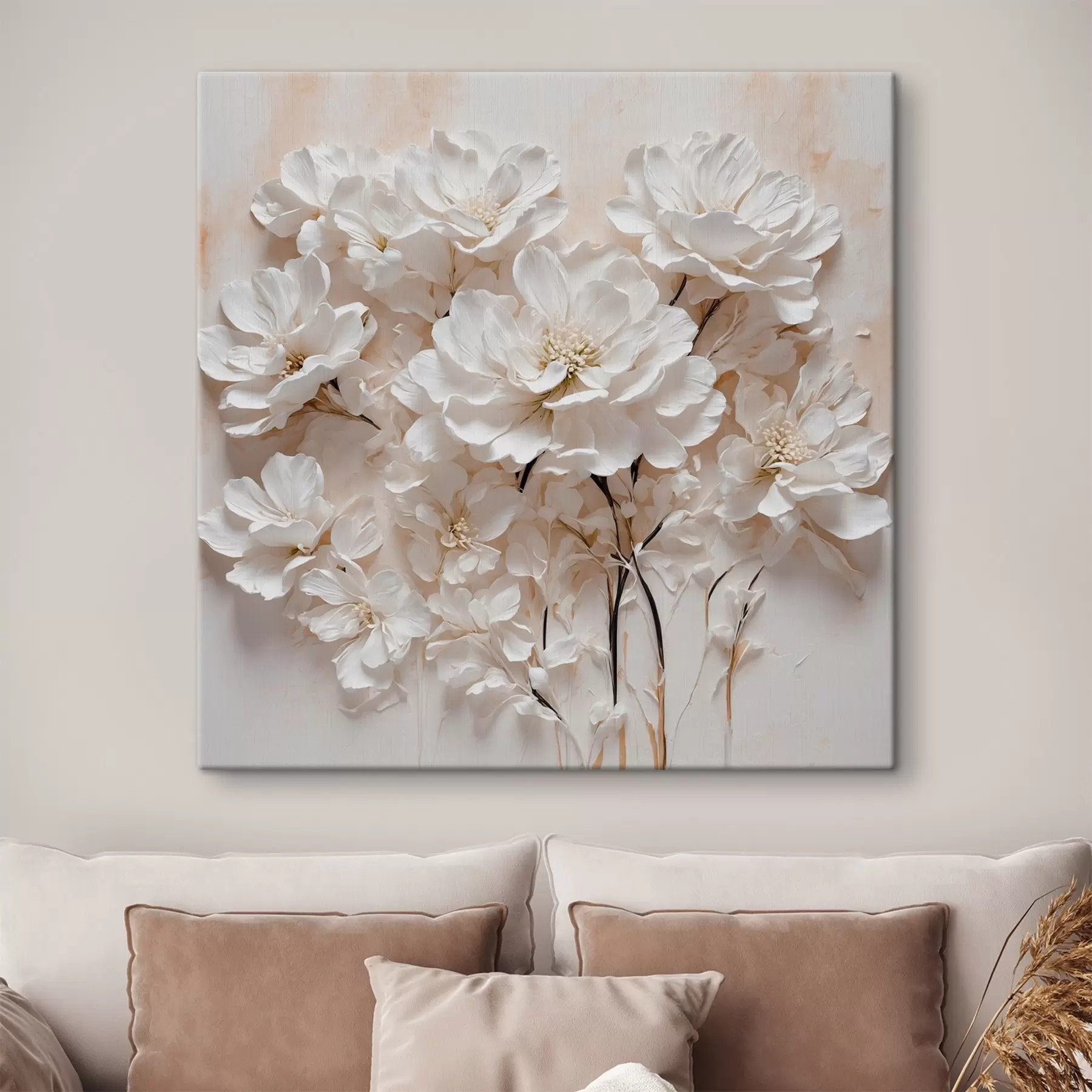 Fototapeedid Valged lilled valge-oranžil taustal s41042