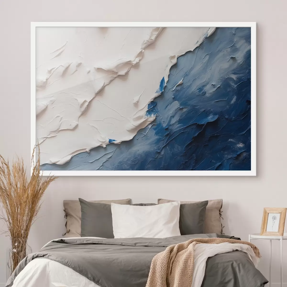 Plakat Abstraktsioon valge ja sinise õlivärviga f41025