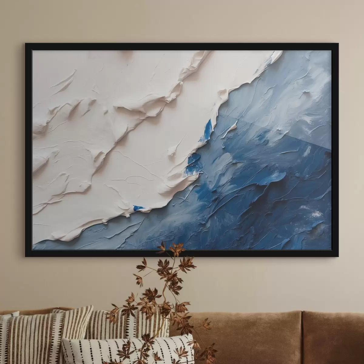 Plakat Abstraktsioon valge ja sinise õlivärviga f41025