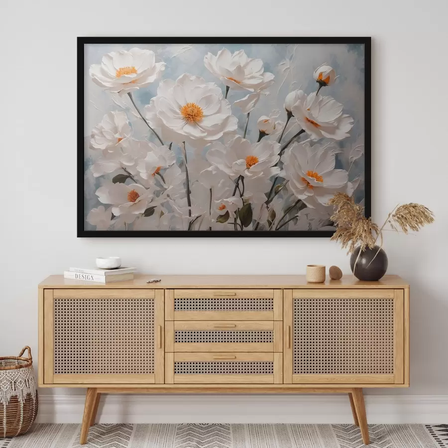 Fototapeedid Valged lilled sini-valge õli taustal f41041