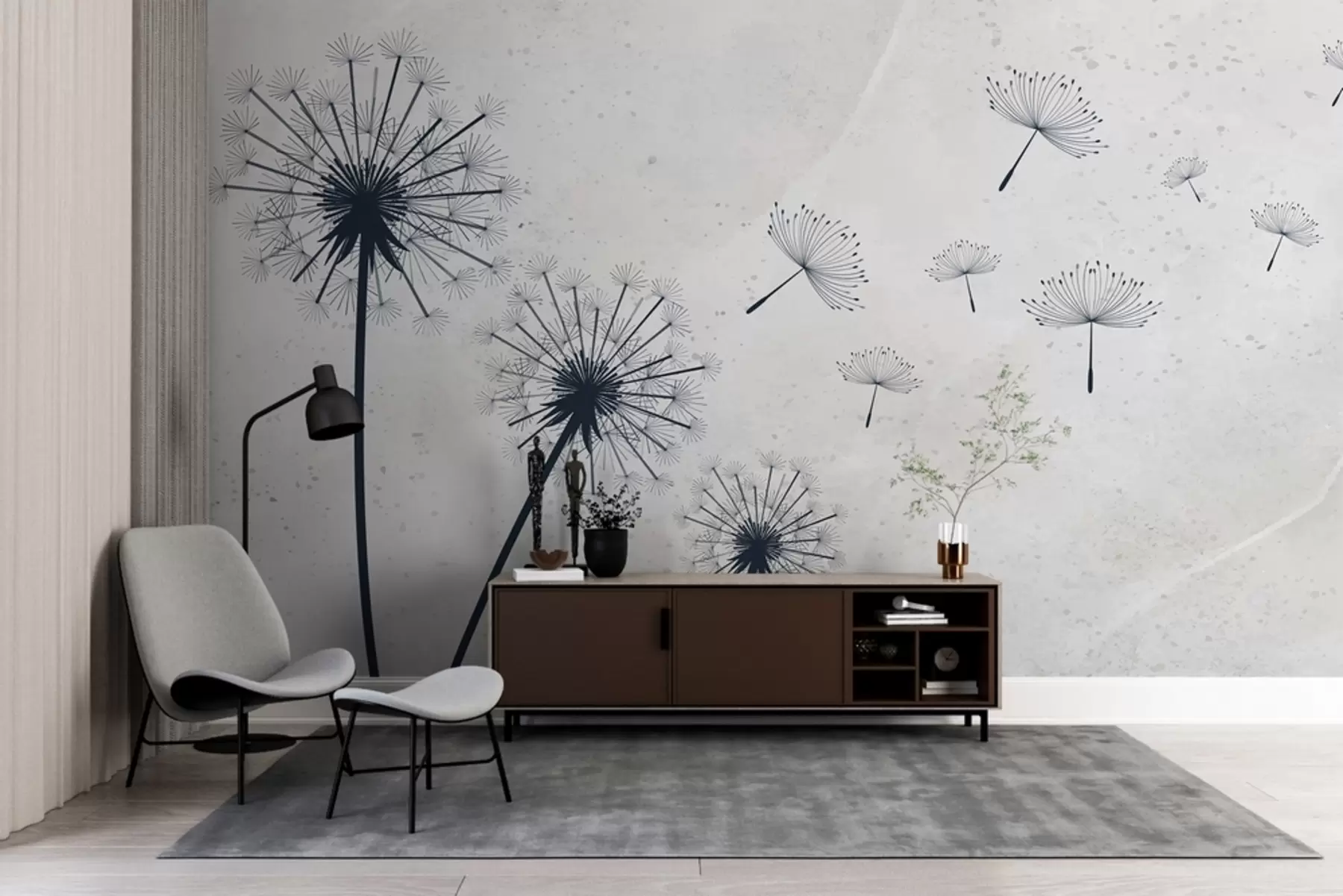 Fototapeedid Sinine võilill beežil taustal koos tekstuuriga w01812