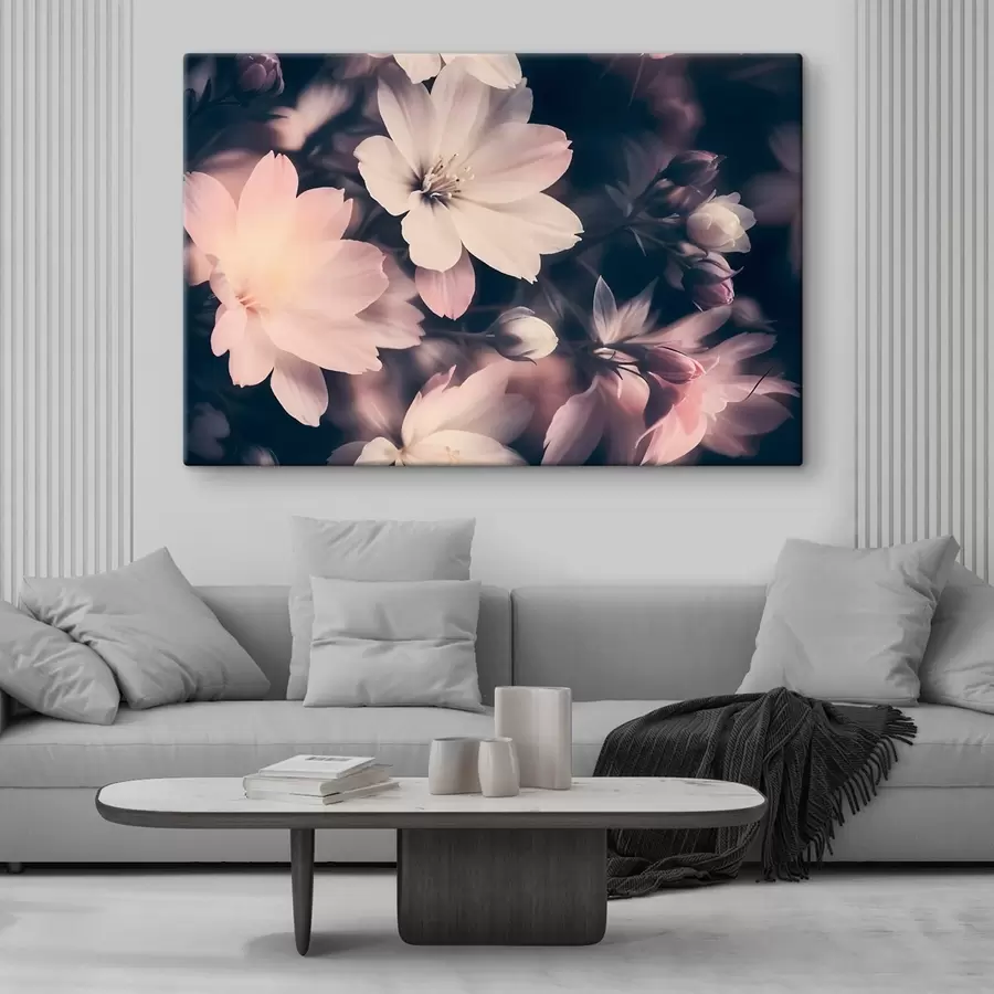 Pilt Pehme roosa ja valge vintage valguslilled hägustatud taustaga s41084