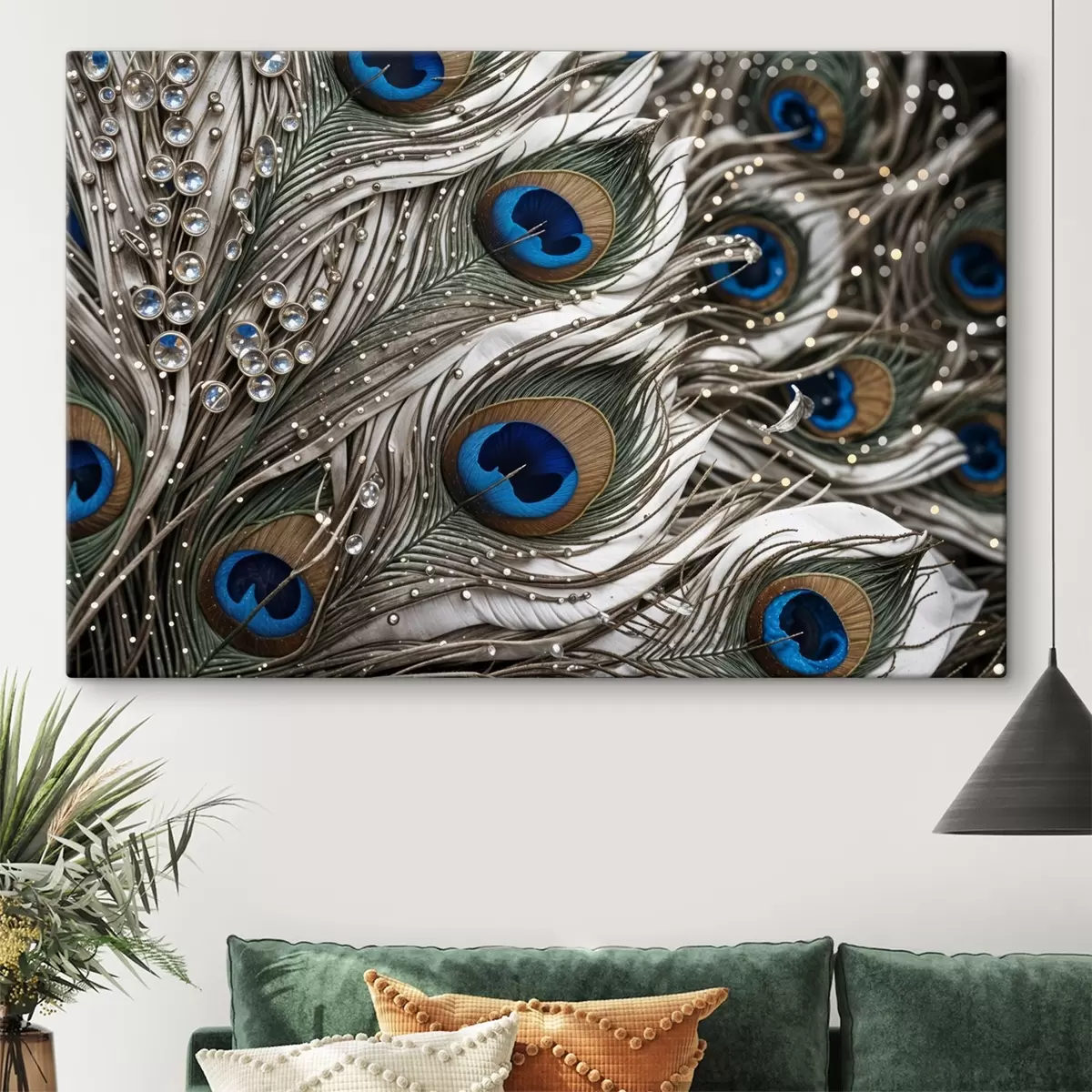 Pilt Elavatest, keeruliste mustritega ja silmatorkavate siniste mustritega paabulinnusulgedest s41103