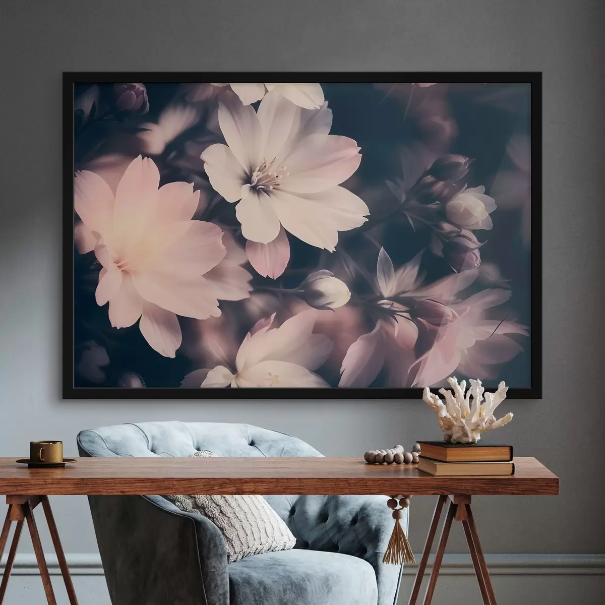 Plakat Pehme roosa ja valge vintage valguslilled hägustatud taustaga f41084