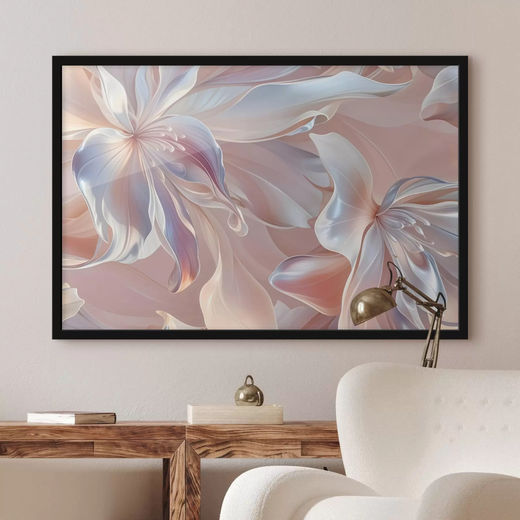 Fototapeedid Õrnad, pastelsete värvidega lilleõied voolavate vormide ja tekstuuridega, mis loovad abstraktse lillekompositsiooni f41098