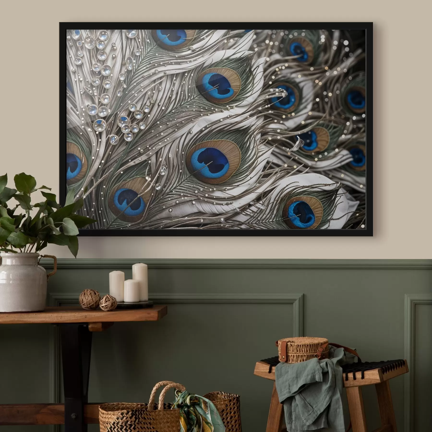 Fototapeedid Elavatest, keeruliste mustritega ja silmatorkavate siniste mustritega paabulinnusulgedest f41103