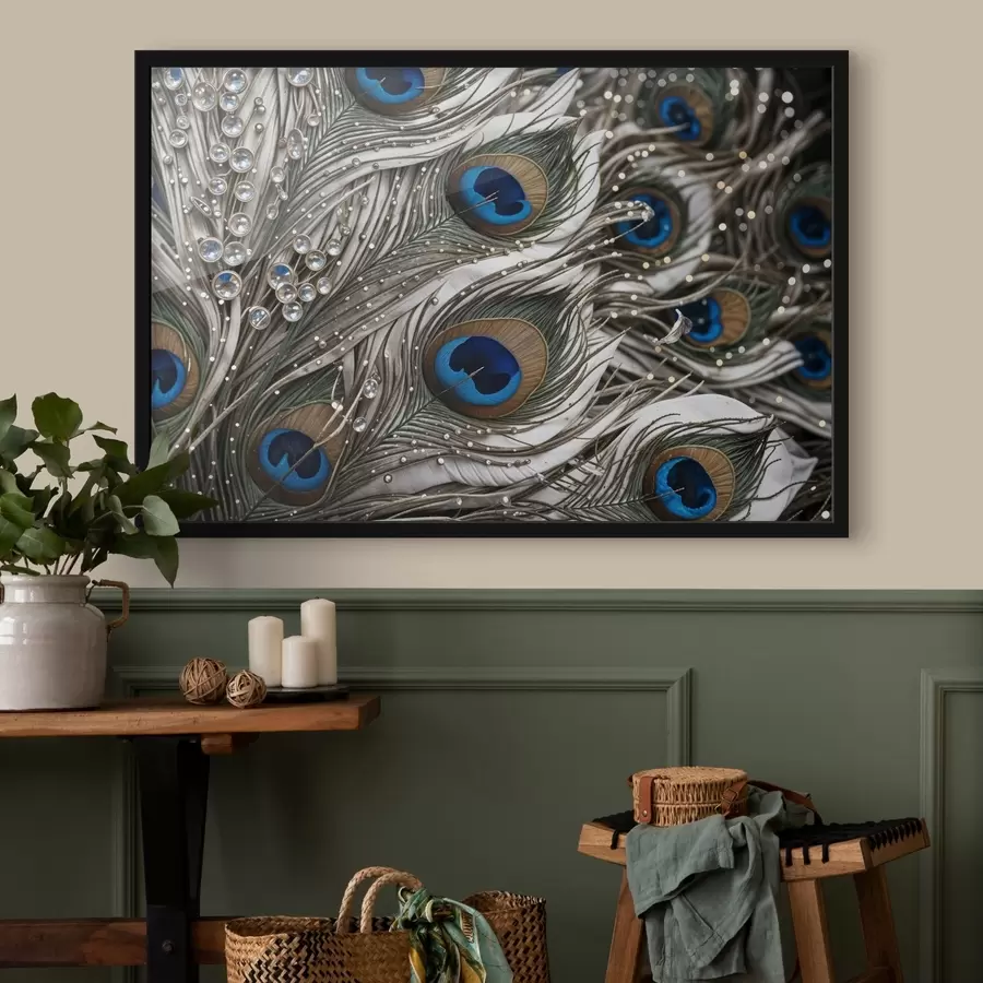 Fototapeedid Elavatest, keeruliste mustritega ja silmatorkavate siniste mustritega paabulinnusulgedest f41103