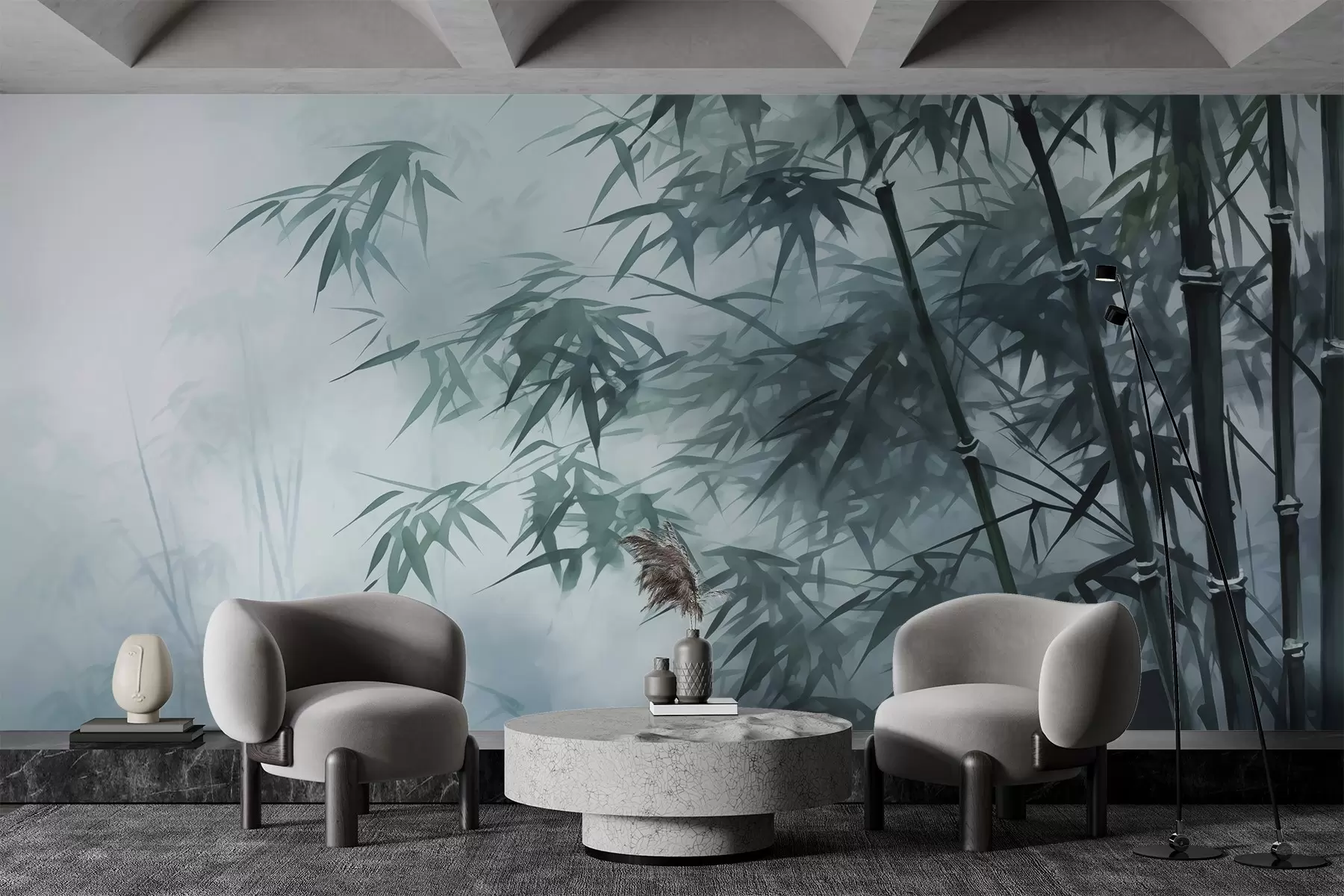 Fototapeedid Bambuse varred tumeda udu taustal märg akvarell w01863