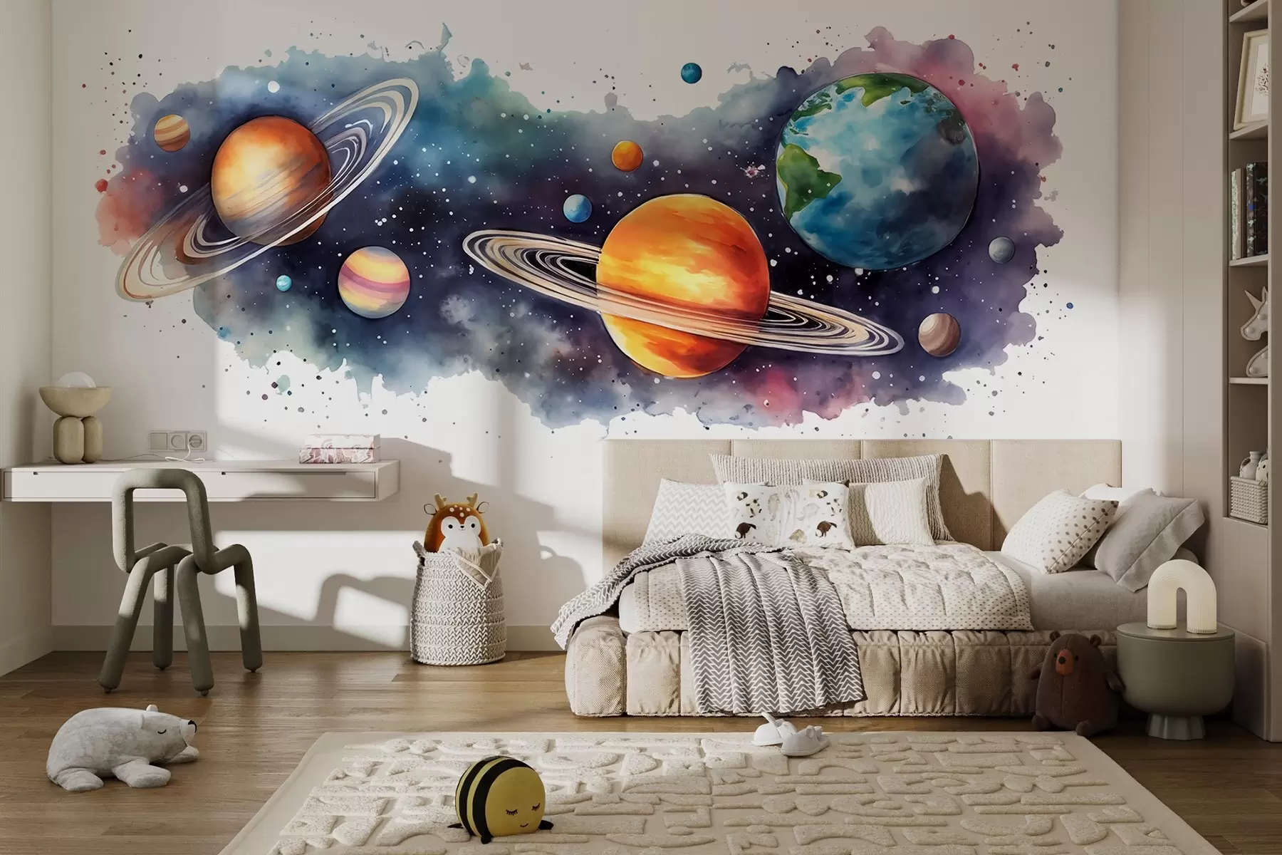 Fototapeedid Akvarellplaneedid, kosmos, kosmiline, Maa, Saturn w01802