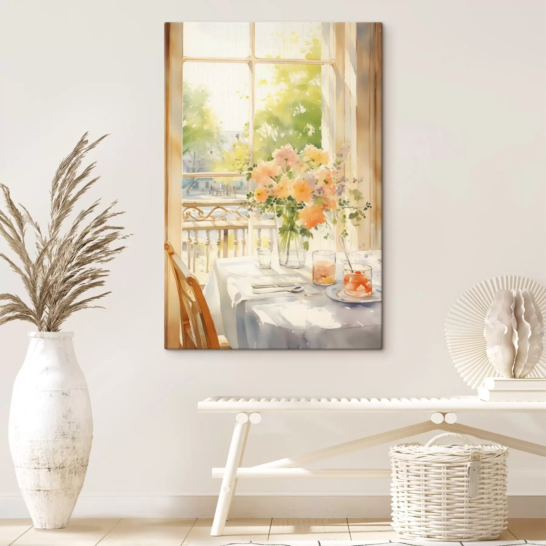 Pilt Romantiline õhtusöök, akvarell, boho stiil, lilled, loodus s41165