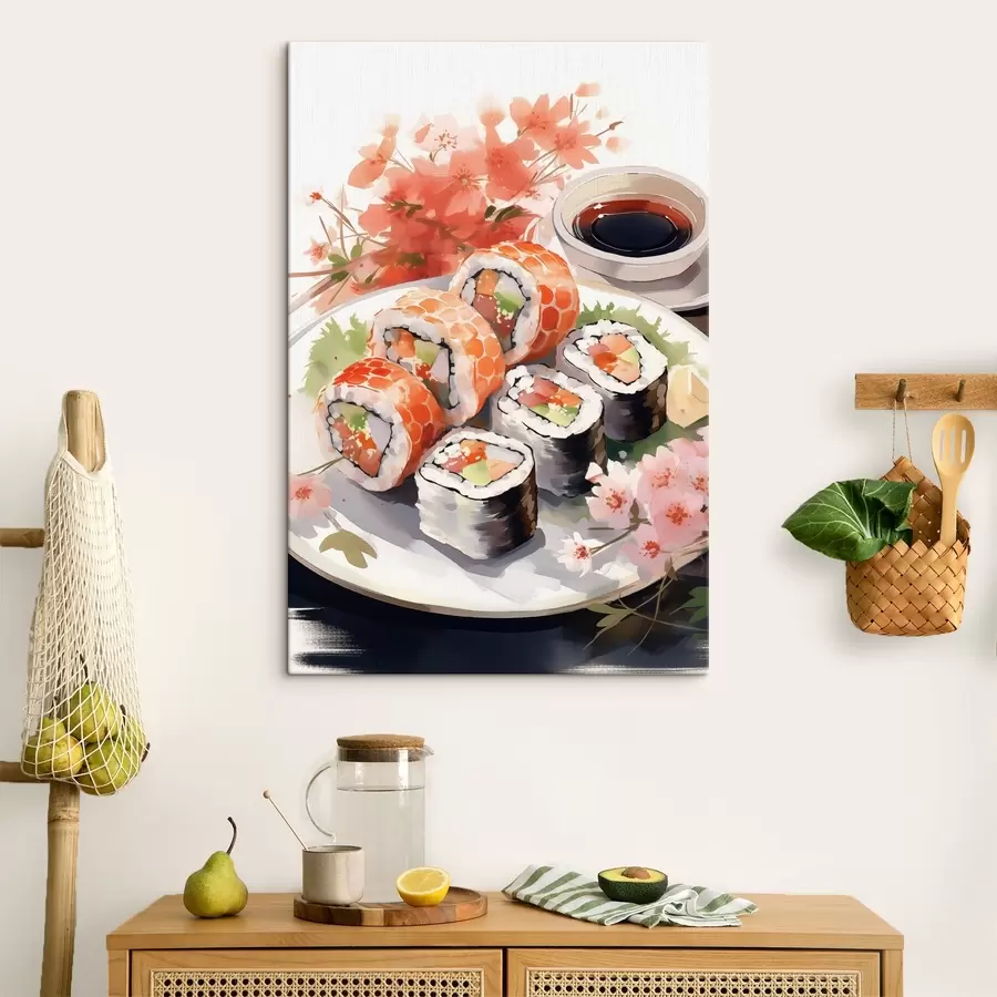 Pilt Sushi taldrikul, akvarell, lilleline, jaapani s41179