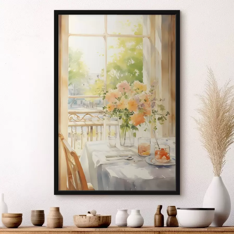 Fototapeedid Romantiline õhtusöök, akvarell, boho stiil, lilled, loodus f41165