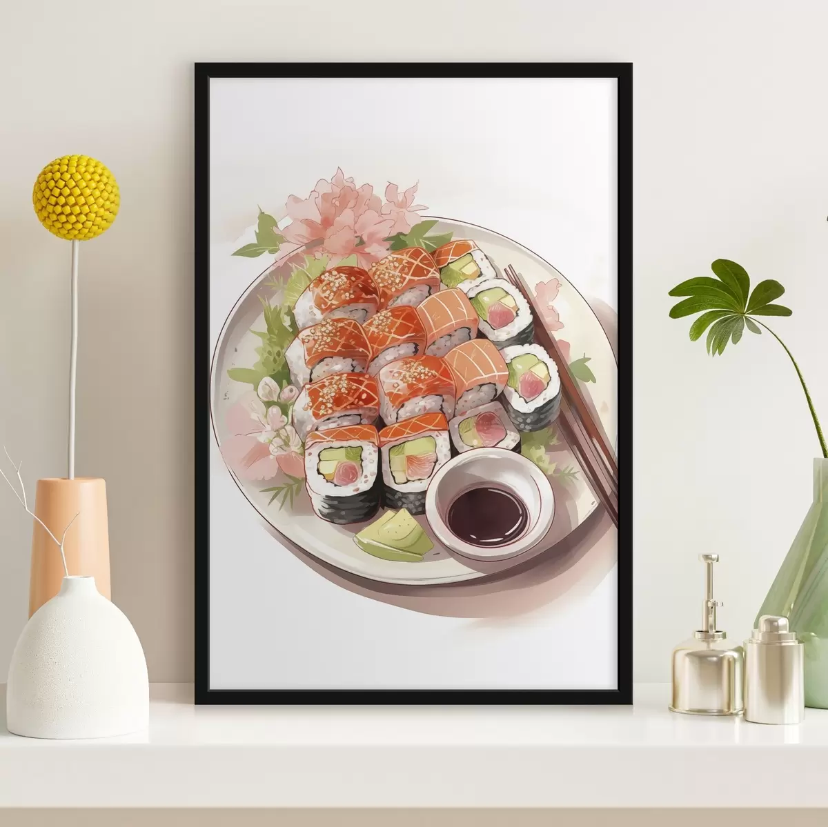 Plakat Akvarell taldriku sushi, lõhe, maitsev f41180