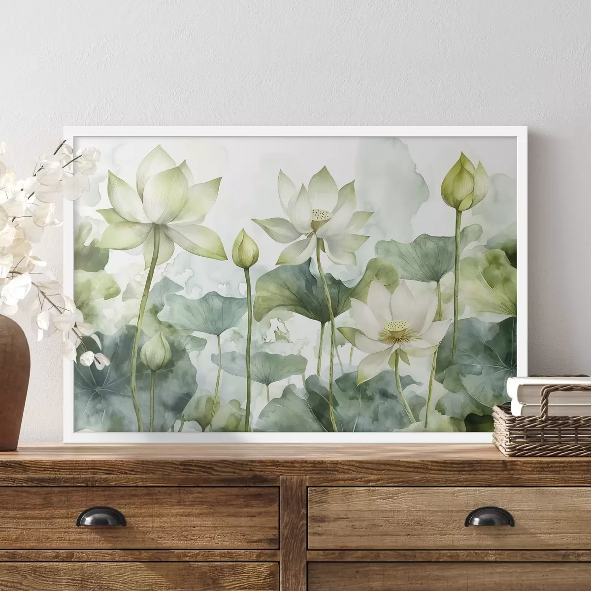 Plakat Akvarell-lootoseid, lopsakas rohelus f41226
