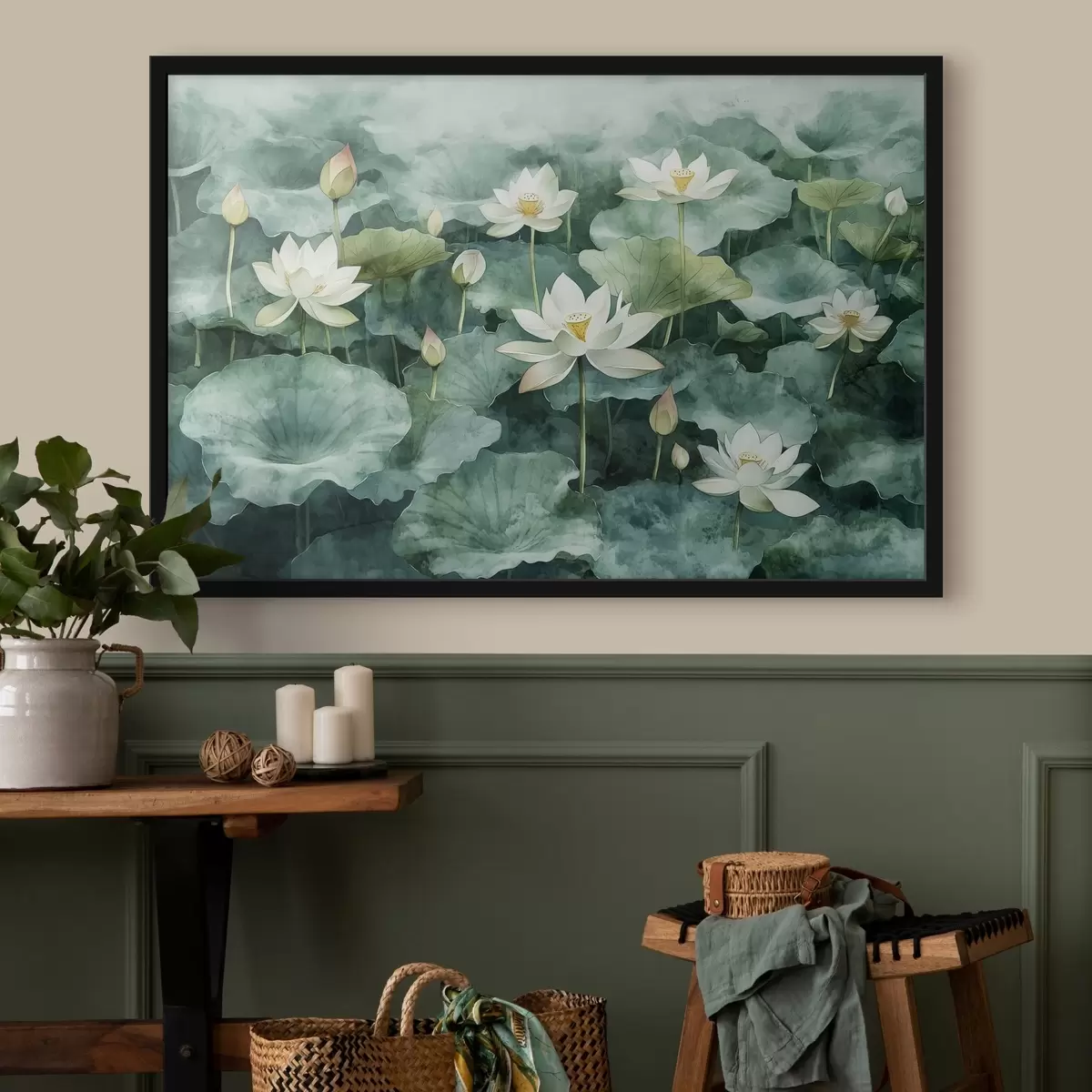 Plakat Lootoseid tiigis, akvarell, rohelus f41228