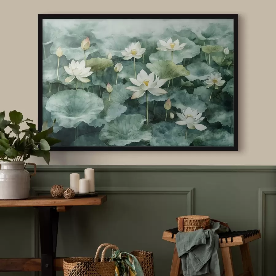 Fototapeedid Lootoseid tiigis, akvarell, rohelus f41228