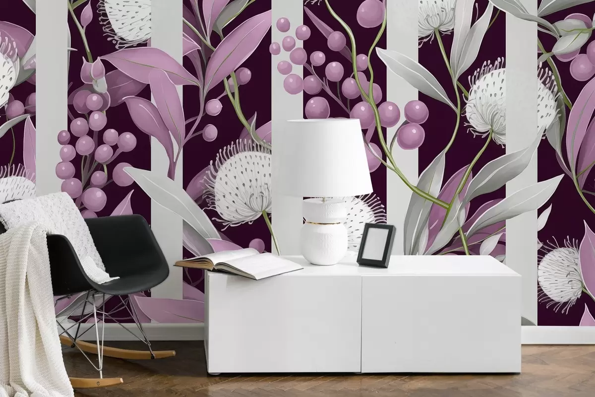 Fototapeedid Lillede ornament metsamarjadega, vintage, roosa ja roheline värvid w01886v1