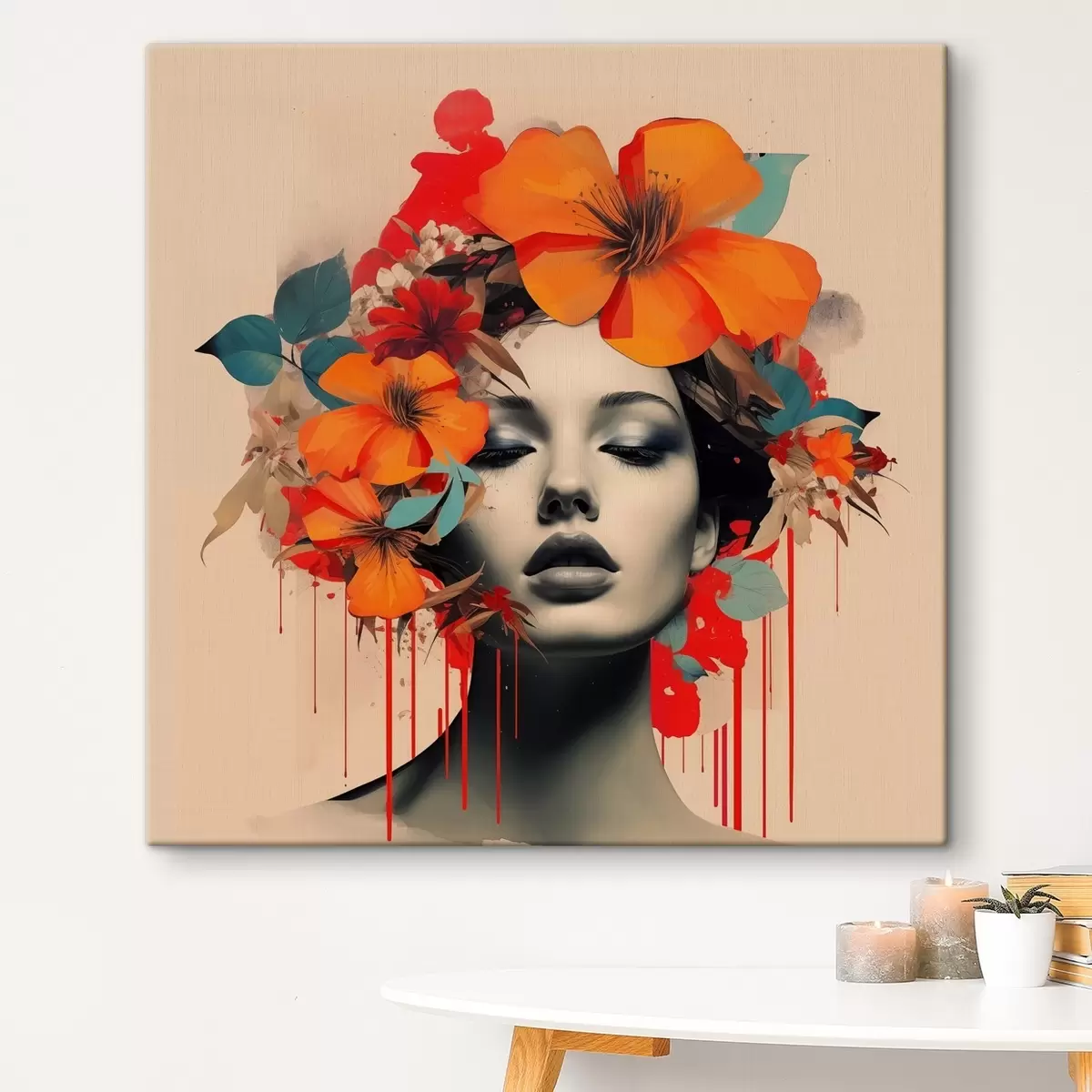 Pilt Tüdruku portree kollaažstiilis lilledega s41271