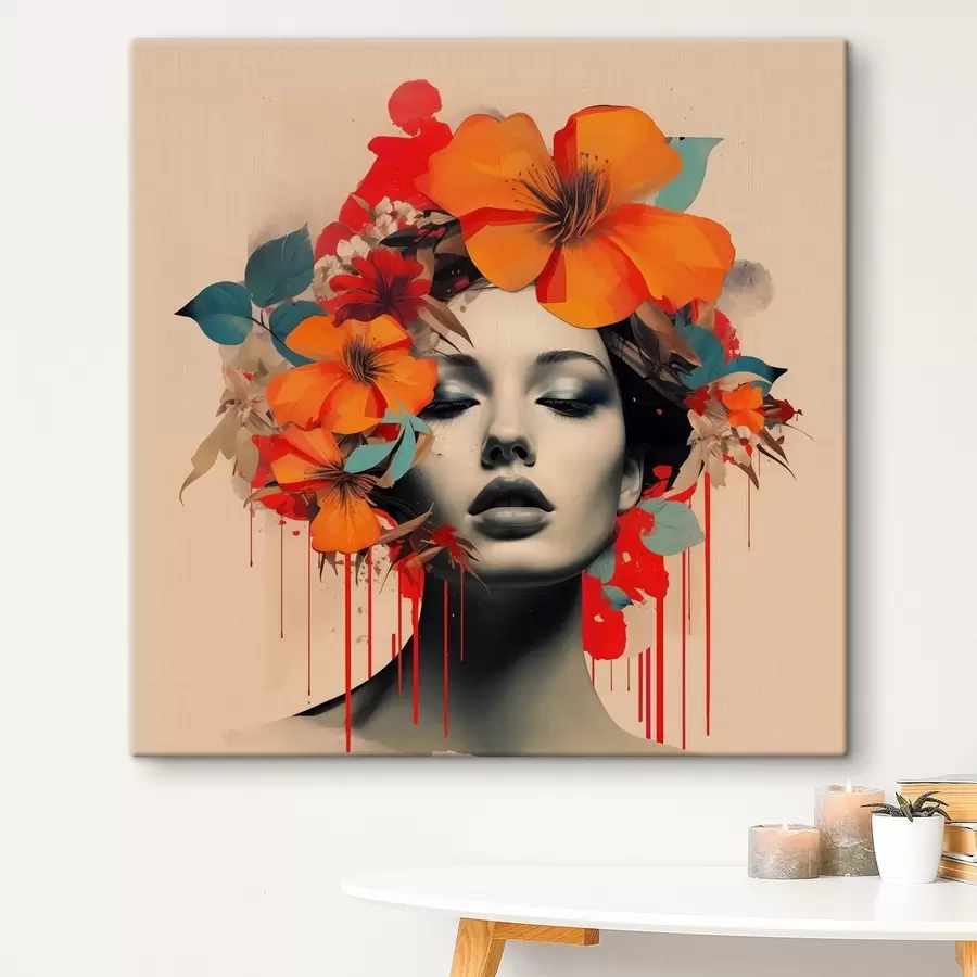 Pilt Tüdruku portree kollaažstiilis lilledega s41271