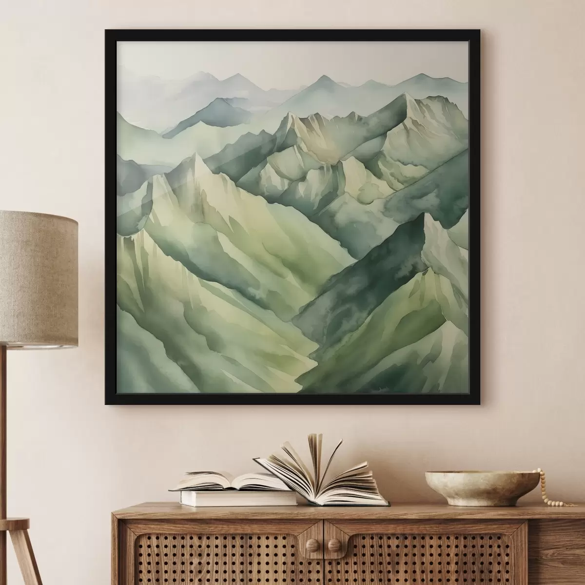 Plakat Rahulikud mäed pehmetes rohelistes toonides f38909