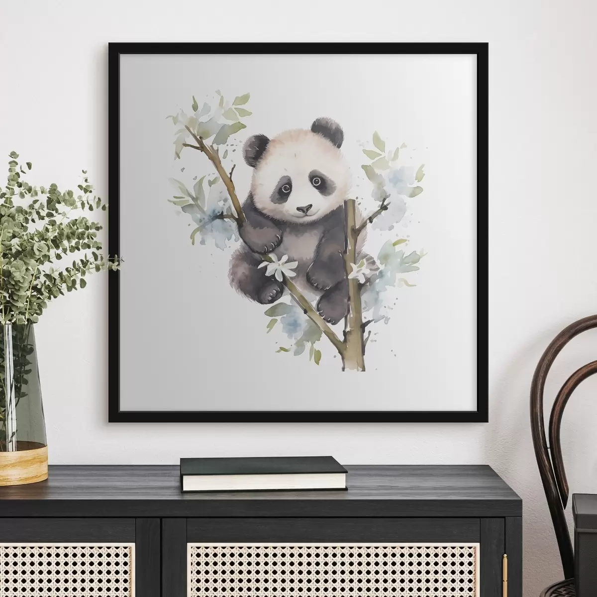 Plakat Mänguline panda naudib kevadisi õisi f38924
