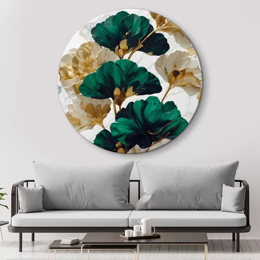 Fototapeedid Rohelised ja valged lilled valgel marmortaustal r36646