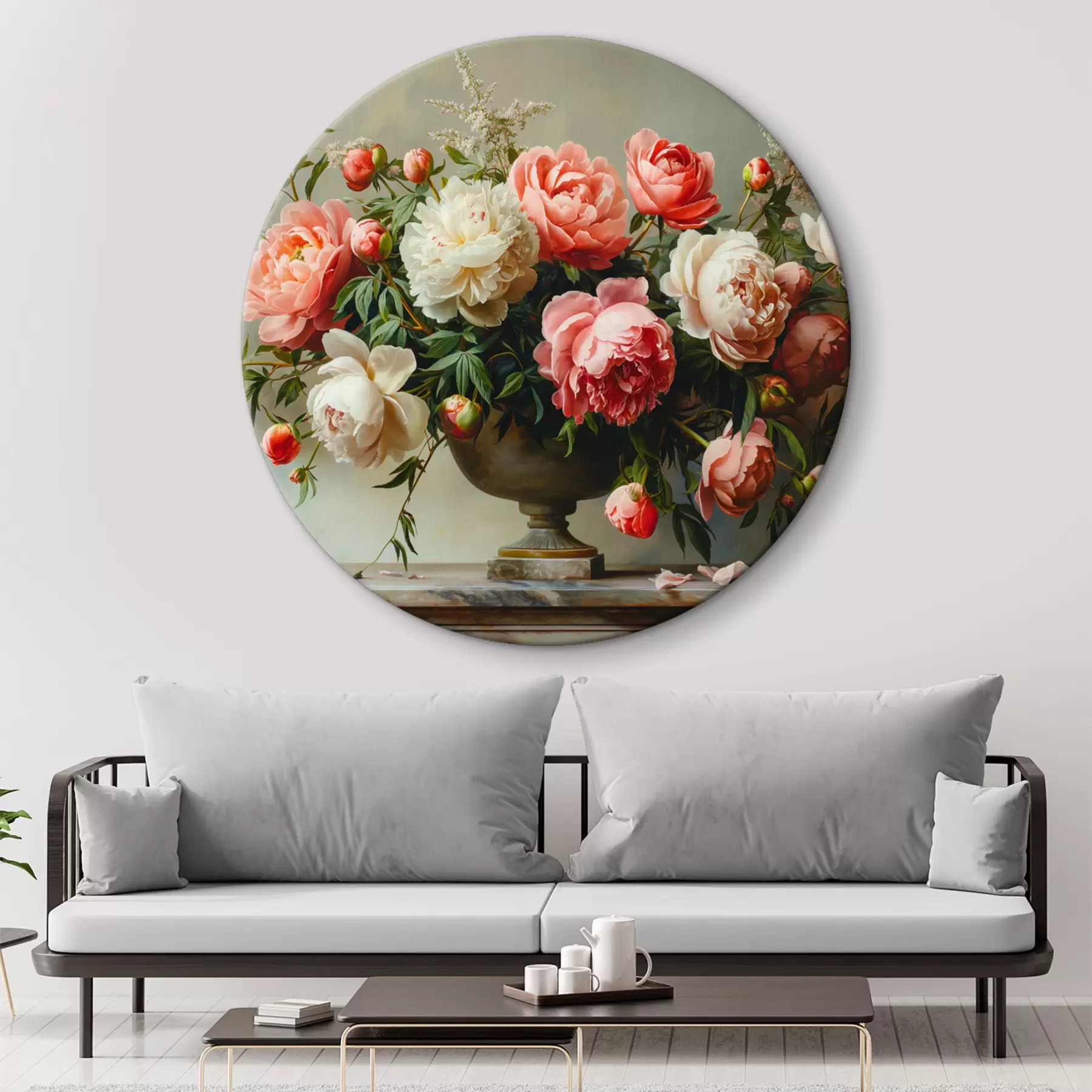 Pilt Lopsakas kimp pojengid ja must vaas r38460