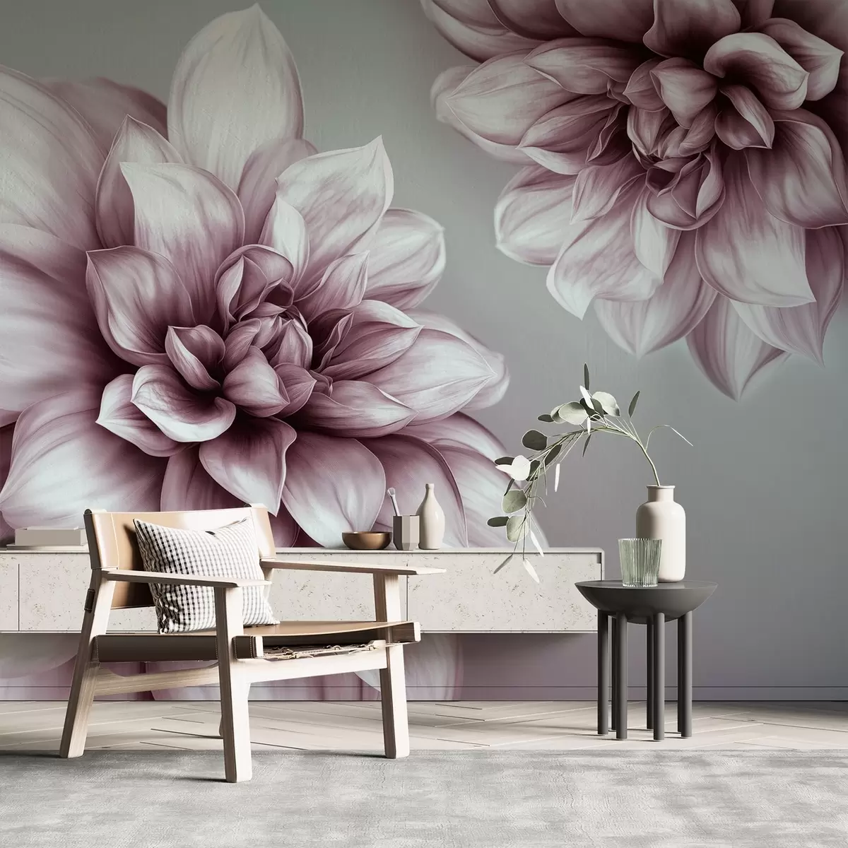 Fototapeedid Paljude kroonlehtedega mahukad lilled, mis on esitatud roosade toonide gradatsioonides w01937v1