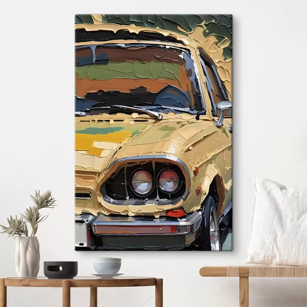 Pilt Imitatsioon impasto õlimaal kollane auto värviline, abstraktne taustal  s41261