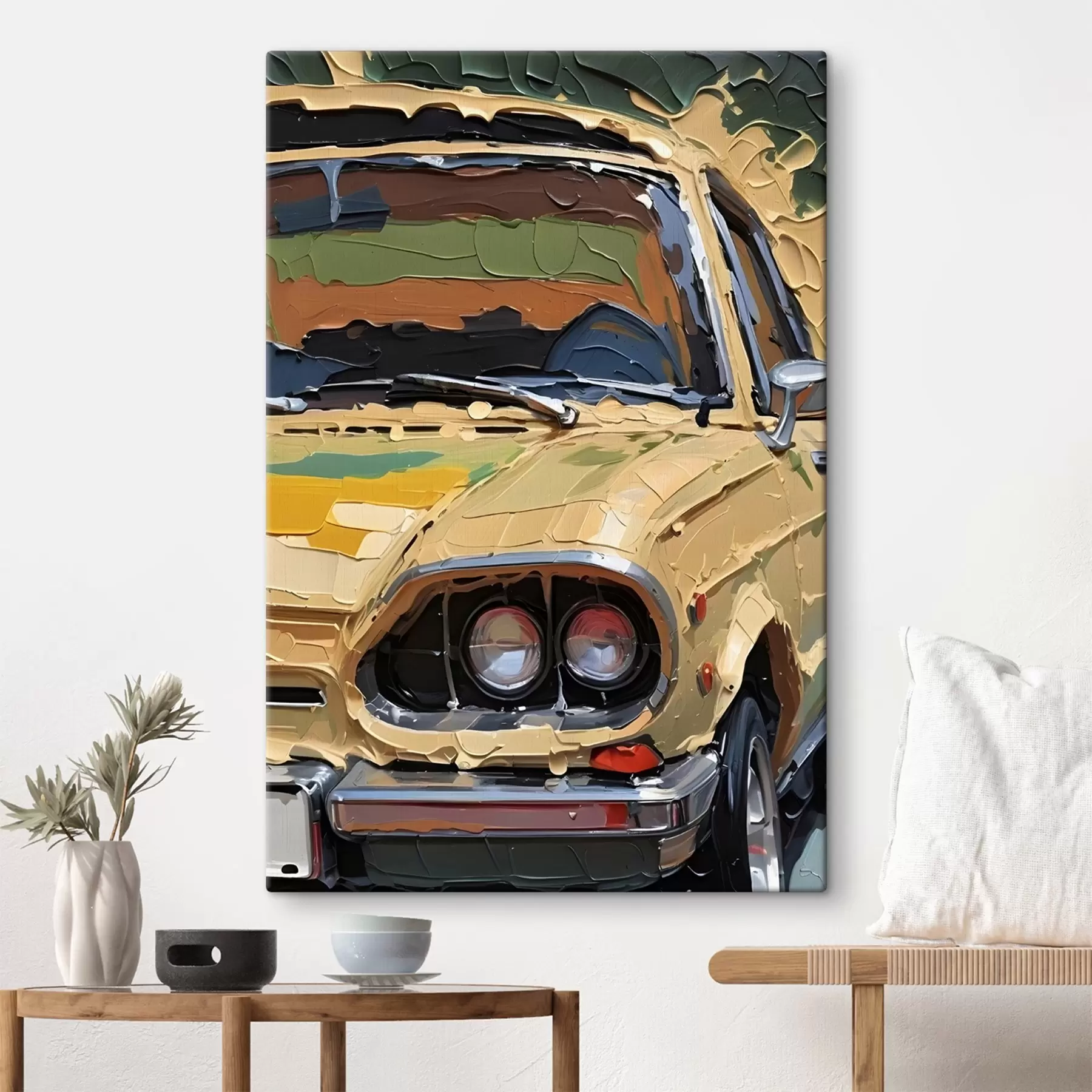 Fototapeedid Imitatsioon impasto õlimaal kollane auto värviline, abstraktne taustal  s41261